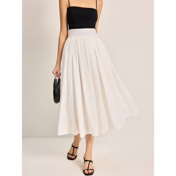 MSRP $79 NWT Commense Semi-Sheer Elegant A-Line Midi Pleated Skirt Size L - Picture 3 of 10